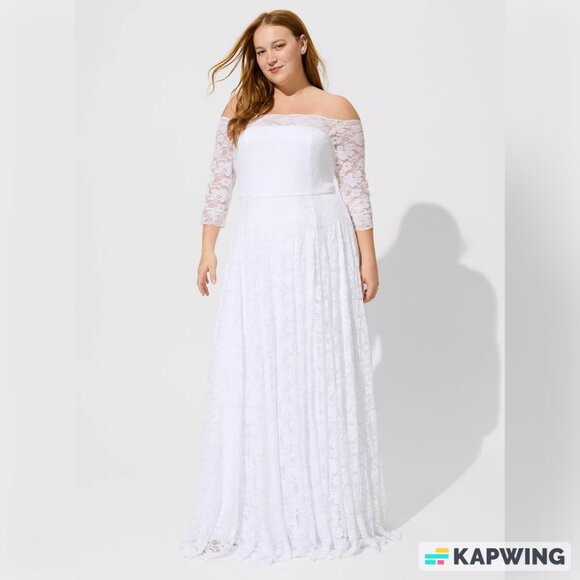 NWT Torrid White Lace Off Shoulder A-Line Wedding Dress size 14 - Picture 1 of 9
